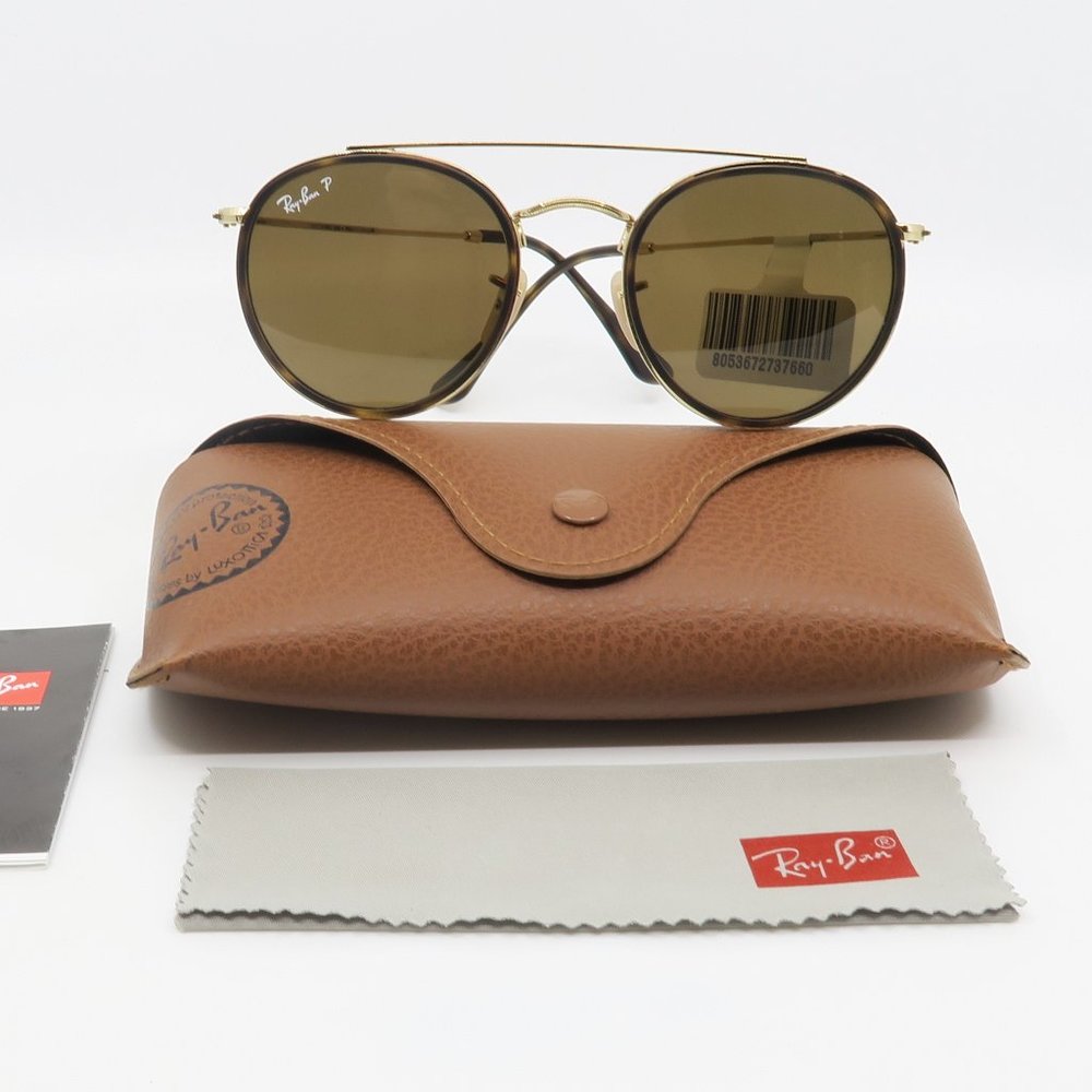 Ray-Ban Gold and Brown Aviator Sunglasses RB3647N